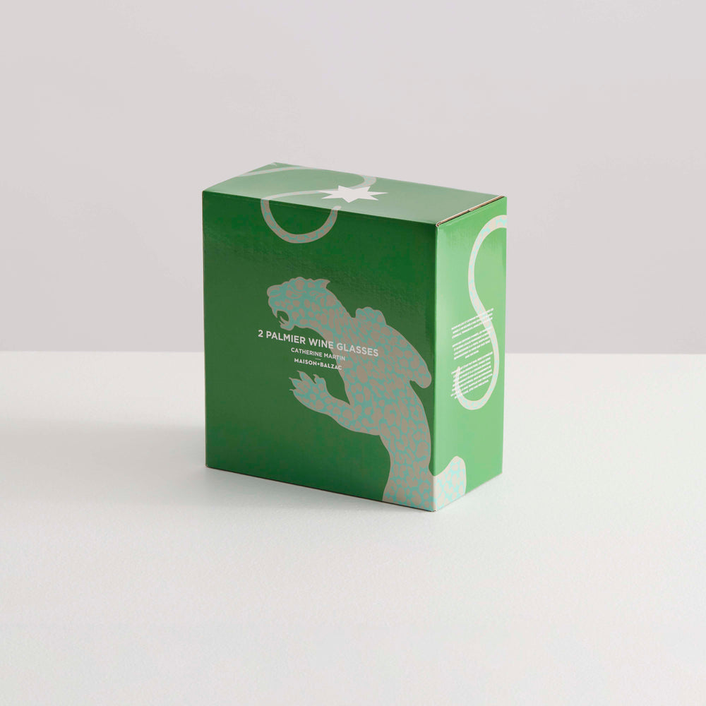 2 Palmier Wine Glasses | Green & Clear