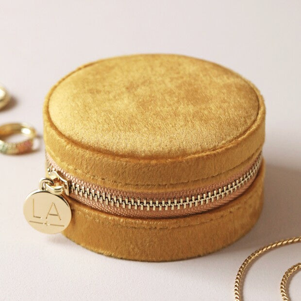 Round Velvet Jewellery Case | Mustard