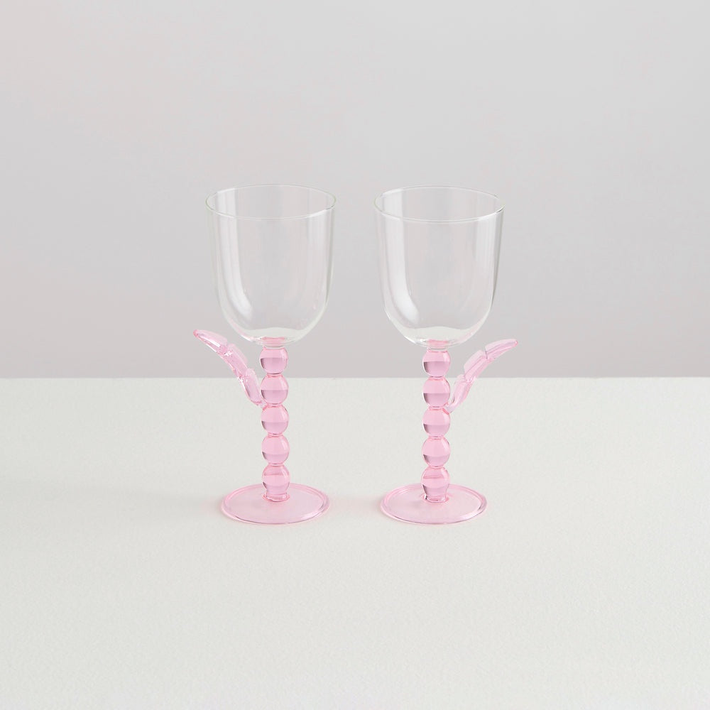 2 Palmier Wine Glasses | Pink&amp; Clear