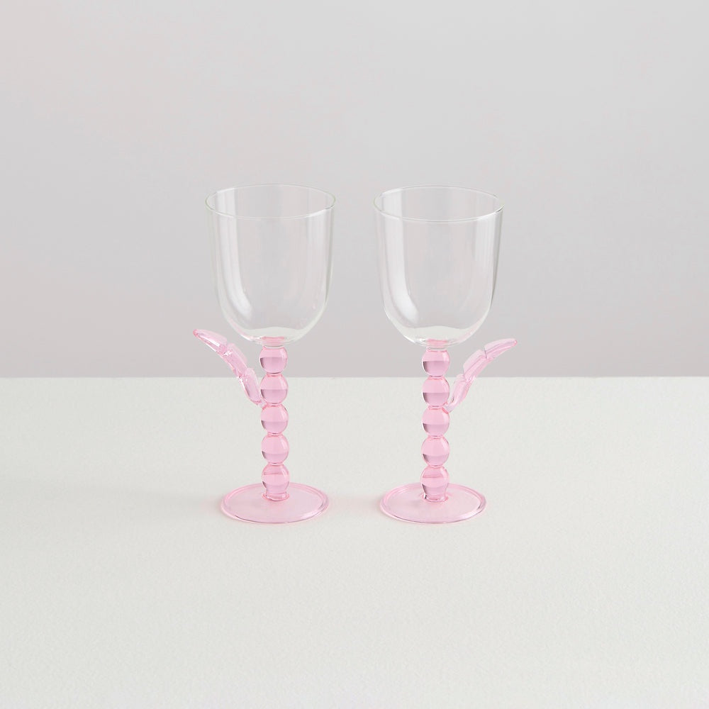 2 Palmier Wine Glasses | Pink& Clear