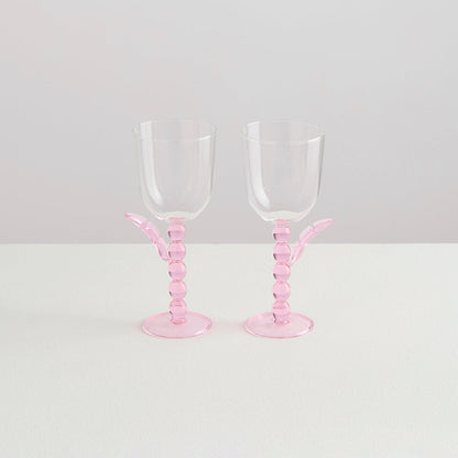 2 Palmier Wine Glasses | Pink&amp; Clear