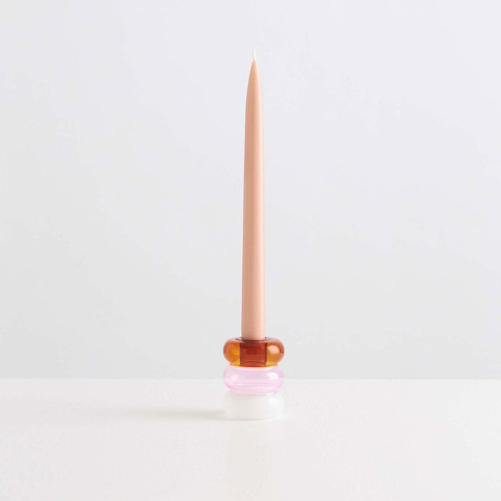 Petite Pauline Amber Pink White Candle Holder